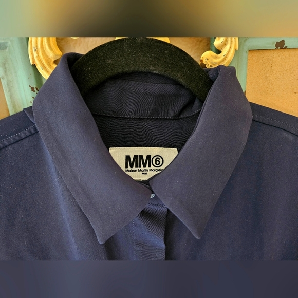MM6 Maison Martin Margiela  Blue Cape-effect  Shirt mini dress Navy - Picture 4 of 14